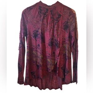 Free People Linen Blend Boho Revival Blouse Open Back Long Sleeve Women’s Small